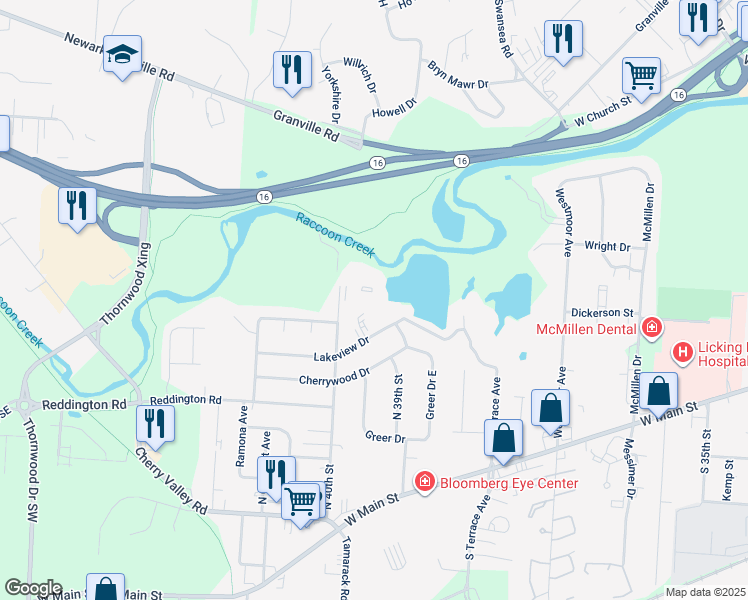 map of restaurants, bars, coffee shops, grocery stores, and more near 1692-1706 Lakeview Drive in Newark