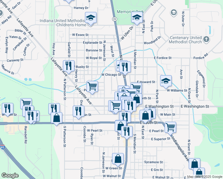 map of restaurants, bars, coffee shops, grocery stores, and more near 318 North Clark Street in Lebanon