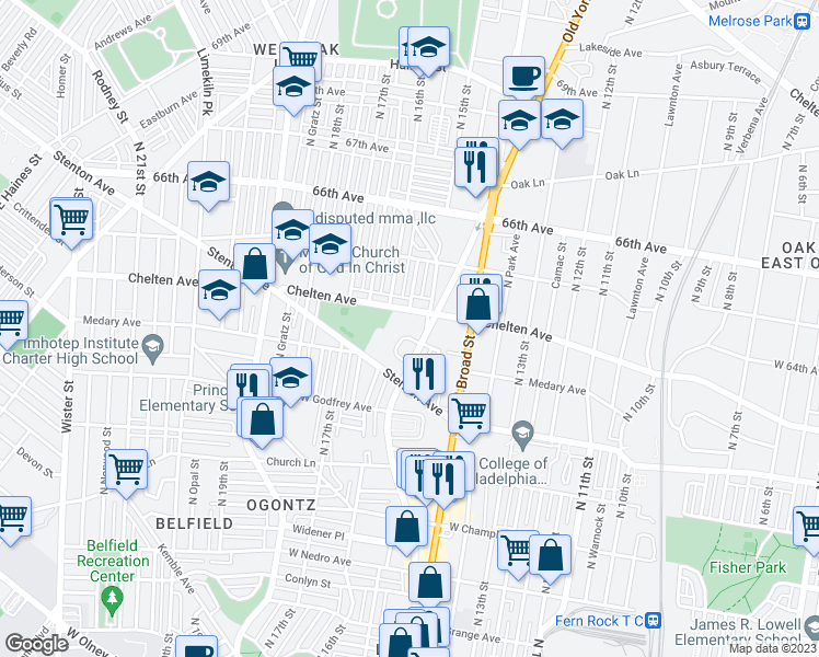 map of restaurants, bars, coffee shops, grocery stores, and more near 6302 Old York Road in Philadelphia
