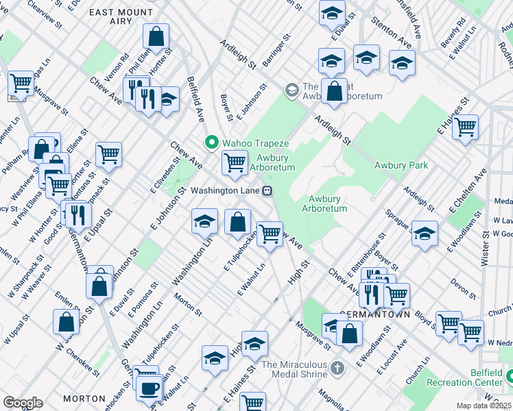 map of restaurants, bars, coffee shops, grocery stores, and more near 6221 Chew Avenue in Philadelphia