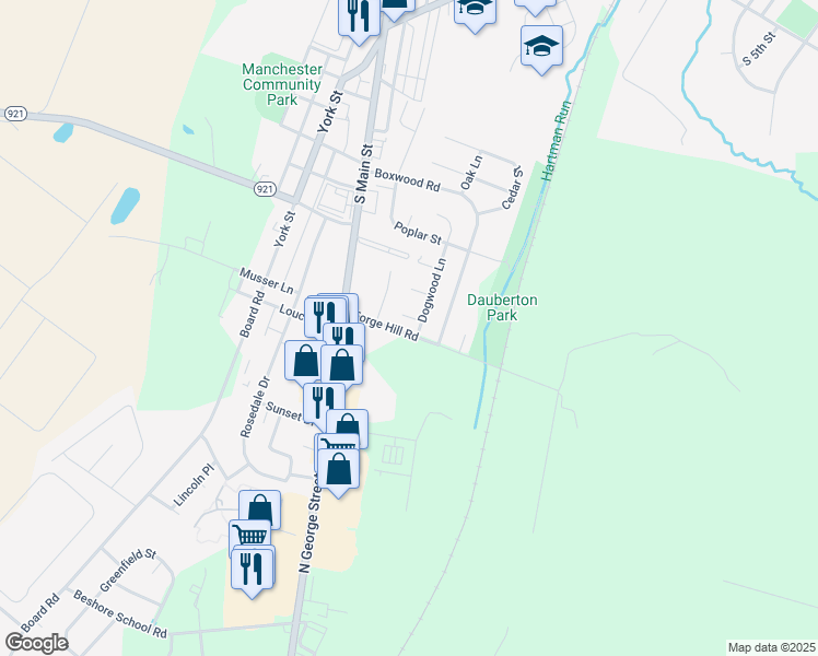 map of restaurants, bars, coffee shops, grocery stores, and more near 52 Forge Hill Road in Manchester
