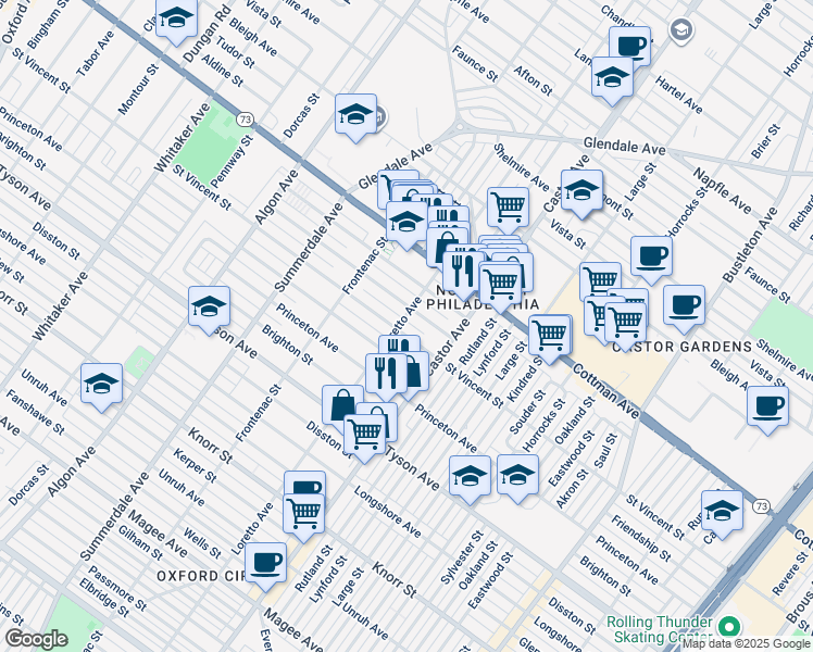 map of restaurants, bars, coffee shops, grocery stores, and more near 1403 Saint Vincent Street in Philadelphia