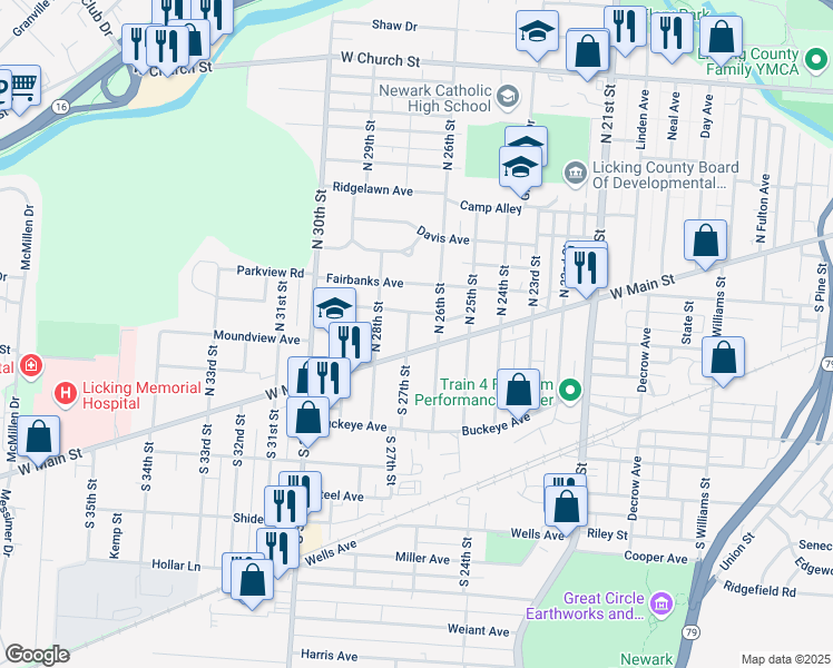 map of restaurants, bars, coffee shops, grocery stores, and more near 923 West Main Street in Newark