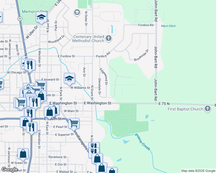 map of restaurants, bars, coffee shops, grocery stores, and more near 403 Edgewood Drive in Lebanon