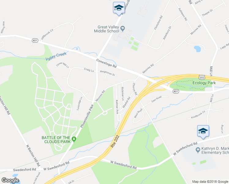 map of restaurants, bars, coffee shops, grocery stores, and more near 28 Kelmar Avenue in Malvern