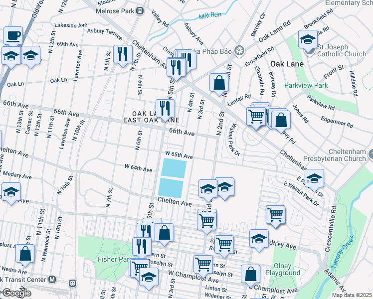 map of restaurants, bars, coffee shops, grocery stores, and more near 6507 North 4th Street in Philadelphia