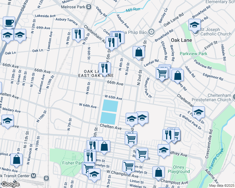 map of restaurants, bars, coffee shops, grocery stores, and more near 6507 North 4th Street in Philadelphia