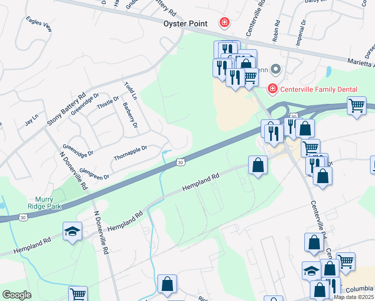 map of restaurants, bars, coffee shops, grocery stores, and more near 3038 Todd Lane in Lancaster