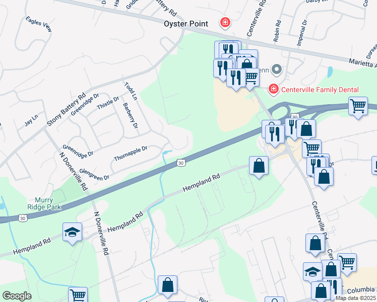 map of restaurants, bars, coffee shops, grocery stores, and more near 3038 Todd Lane in Lancaster