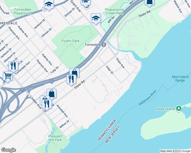 map of restaurants, bars, coffee shops, grocery stores, and more near 5014 North Convent Lane in Philadelphia