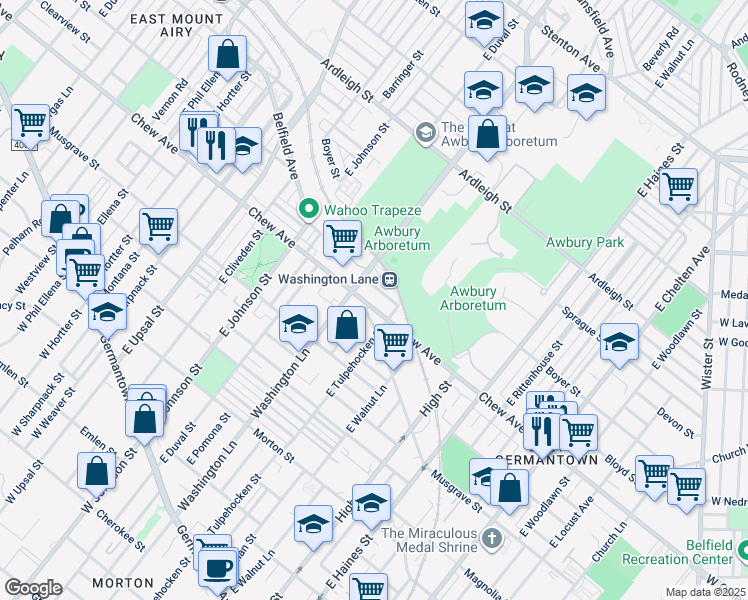 map of restaurants, bars, coffee shops, grocery stores, and more near 6222 Chew Avenue in Philadelphia