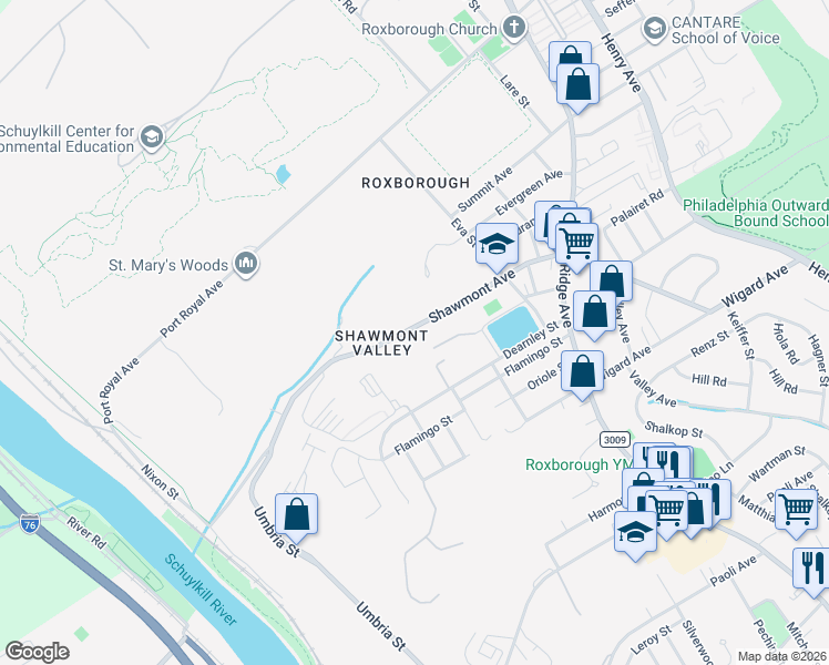 map of restaurants, bars, coffee shops, grocery stores, and more near 435 Shawmont Avenue in Philadelphia