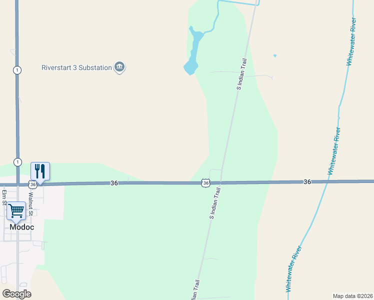 map of restaurants, bars, coffee shops, grocery stores, and more near 7200 U.S. 36 in Modoc