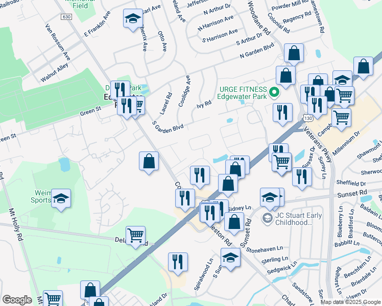 map of restaurants, bars, coffee shops, grocery stores, and more near 20 Benford Lane in Edgewater Park