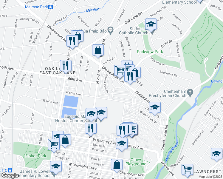 map of restaurants, bars, coffee shops, grocery stores, and more near 6518 North Mascher Street in Philadelphia