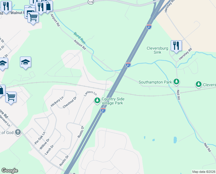 map of restaurants, bars, coffee shops, grocery stores, and more near 103 Colonial Court in Shippensburg