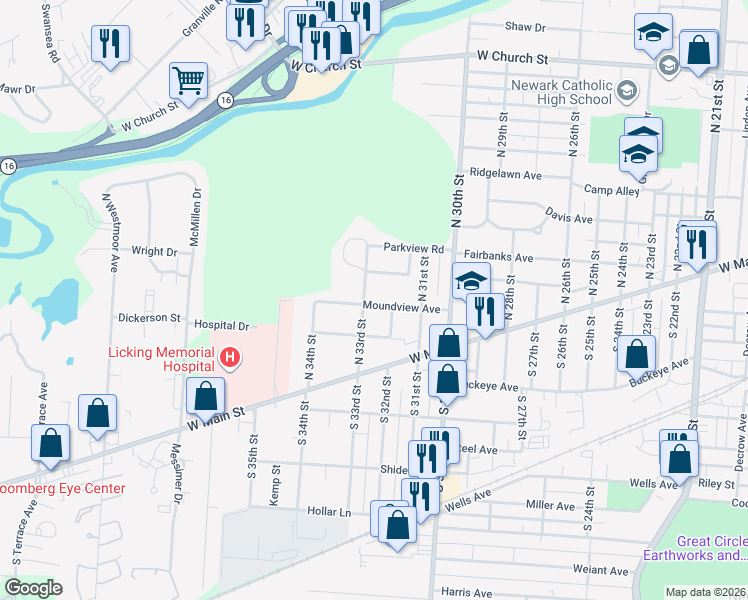 map of restaurants, bars, coffee shops, grocery stores, and more near 69 North 32nd Street in Newark