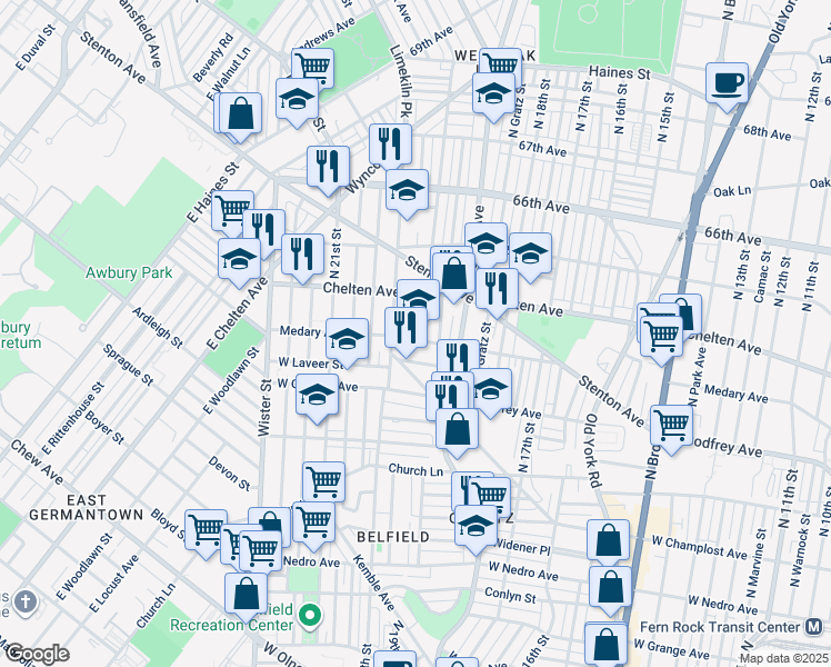 map of restaurants, bars, coffee shops, grocery stores, and more near 1941 Medary Avenue in Philadelphia