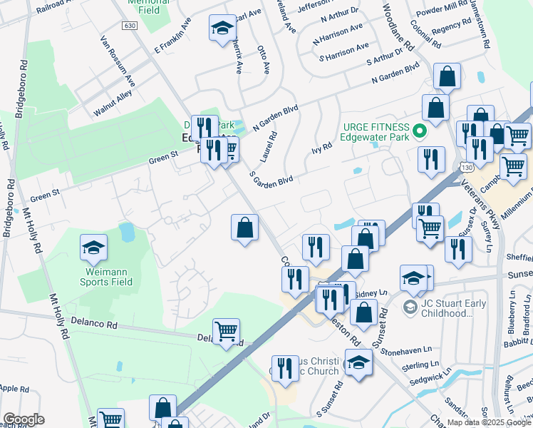 map of restaurants, bars, coffee shops, grocery stores, and more near 1306 Cooper Street in Beverly
