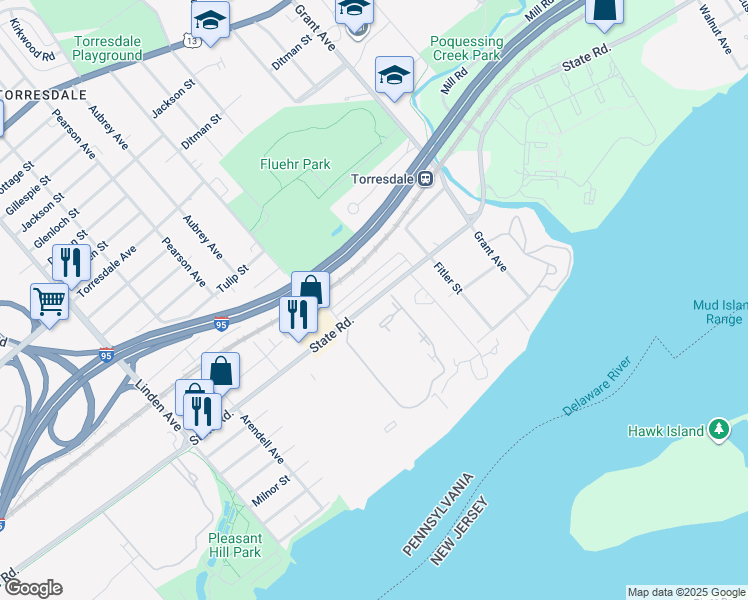 map of restaurants, bars, coffee shops, grocery stores, and more near 5018a North Convent Lane in Philadelphia