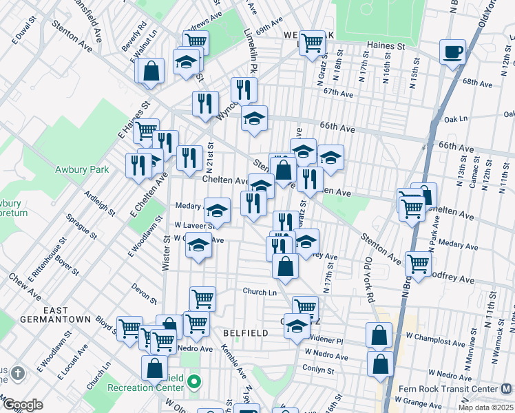 map of restaurants, bars, coffee shops, grocery stores, and more near 1945 Medary Avenue in Philadelphia