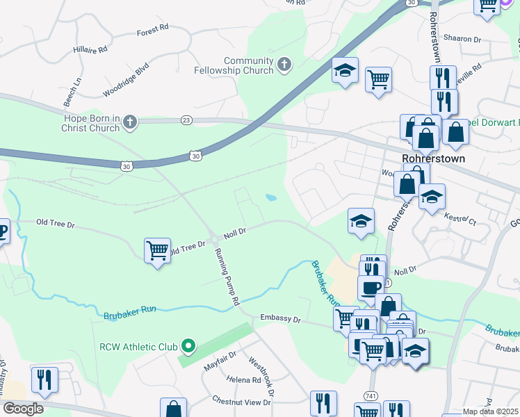 map of restaurants, bars, coffee shops, grocery stores, and more near 2452 Marietta Avenue in Lancaster
