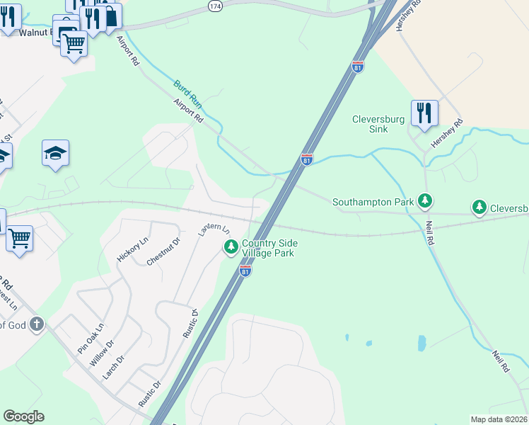 map of restaurants, bars, coffee shops, grocery stores, and more near 103 Colonial Court in Shippensburg