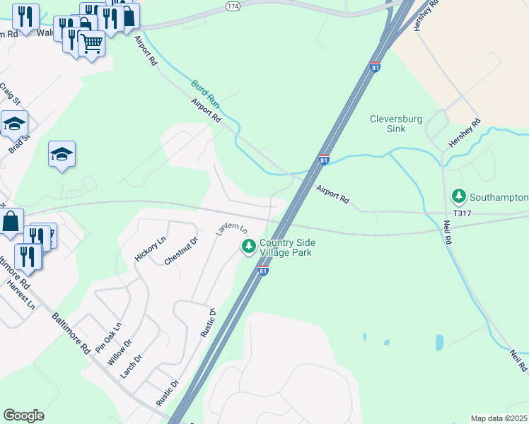 map of restaurants, bars, coffee shops, grocery stores, and more near 1 Colonial Court in Shippensburg