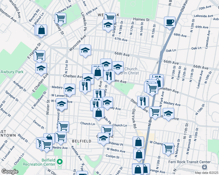 map of restaurants, bars, coffee shops, grocery stores, and more near 6324 North 18th Street in Philadelphia