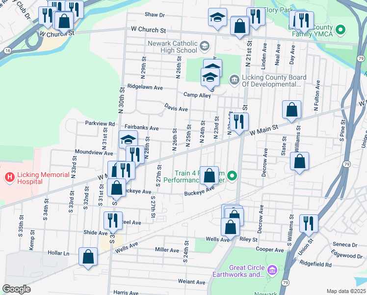 map of restaurants, bars, coffee shops, grocery stores, and more near 891 West Main Street in Newark