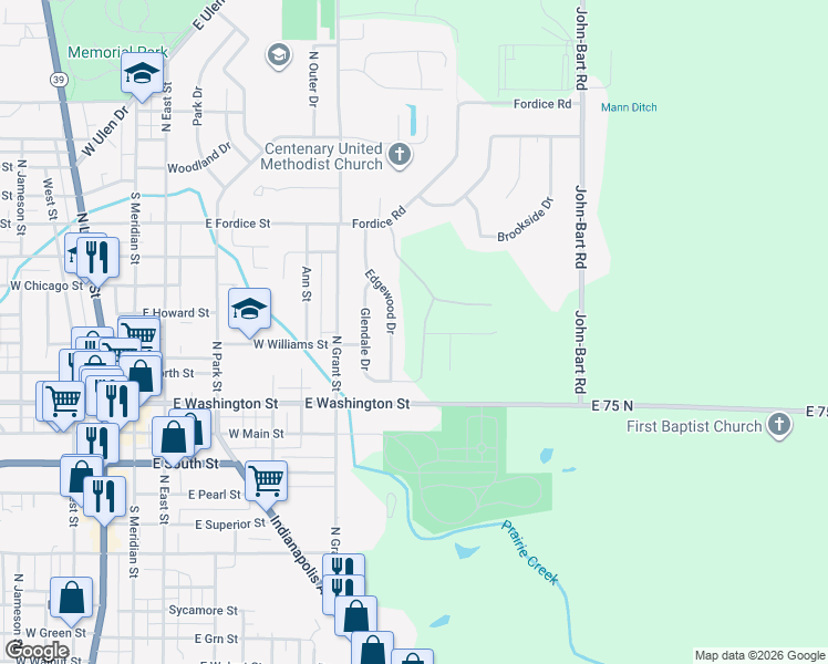map of restaurants, bars, coffee shops, grocery stores, and more near 403 Edgewood Drive in Lebanon