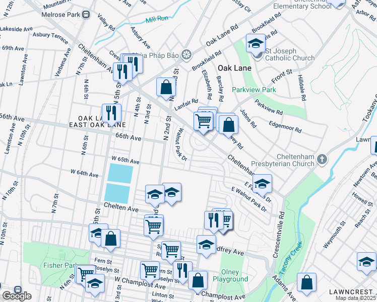 map of restaurants, bars, coffee shops, grocery stores, and more near 6524 North Mascher Street in Philadelphia