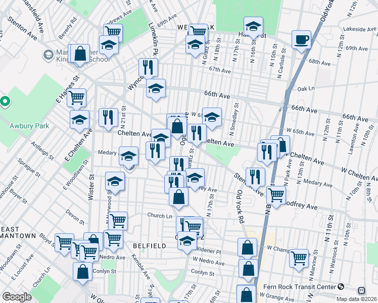 map of restaurants, bars, coffee shops, grocery stores, and more near 1828 Medary Avenue in Philadelphia
