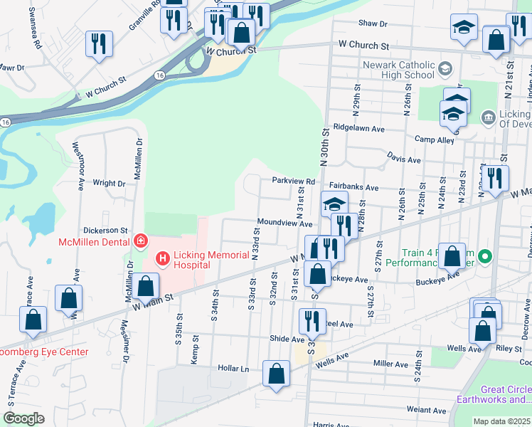 map of restaurants, bars, coffee shops, grocery stores, and more near 69 North 32nd Street in Newark