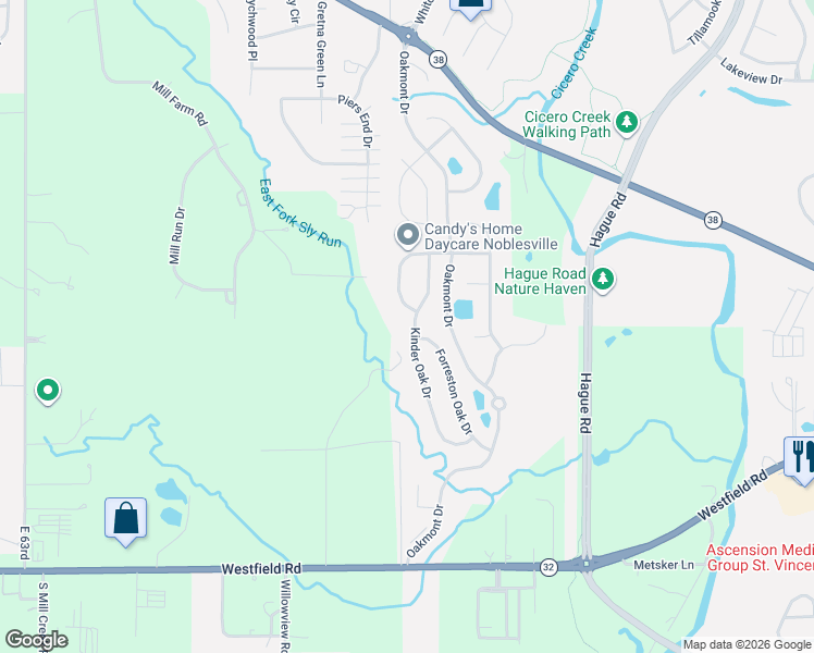 map of restaurants, bars, coffee shops, grocery stores, and more near 18067 Kinder Oak Drive in Noblesville