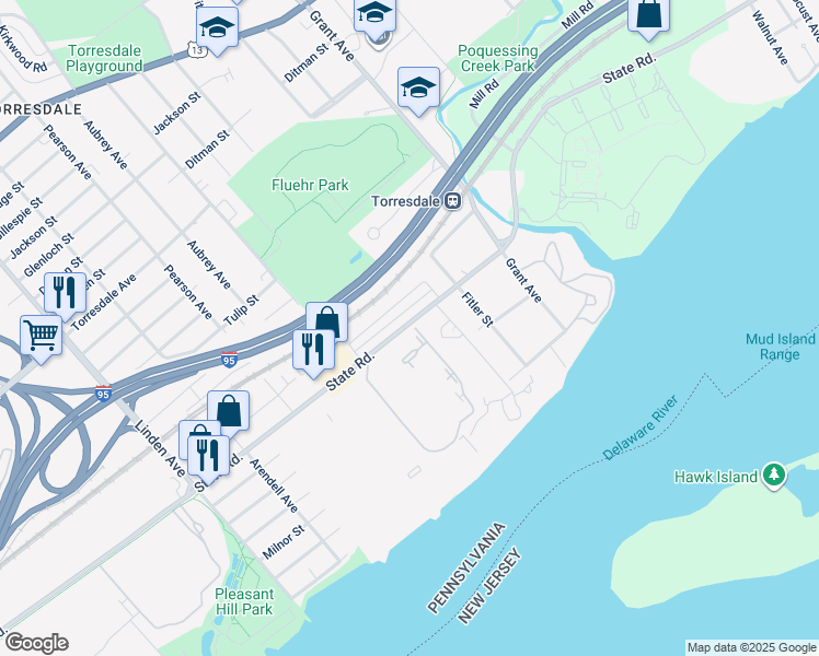 map of restaurants, bars, coffee shops, grocery stores, and more near 5002F North Convent Lane in Philadelphia