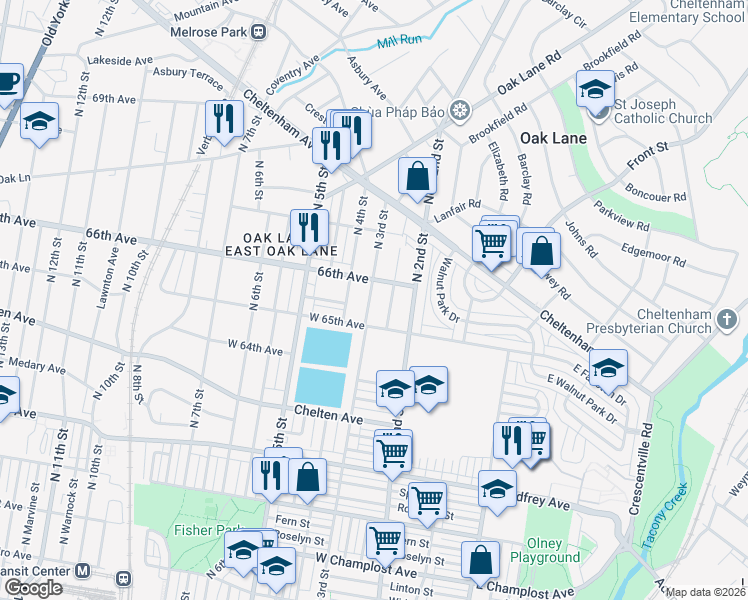 map of restaurants, bars, coffee shops, grocery stores, and more near 221 West 65th Avenue in Philadelphia