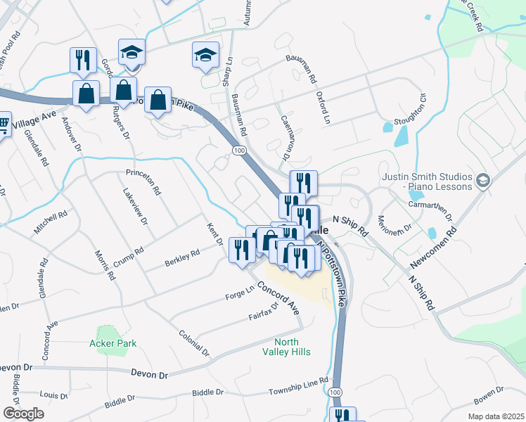 map of restaurants, bars, coffee shops, grocery stores, and more near 39 Heritage Lane in Exton