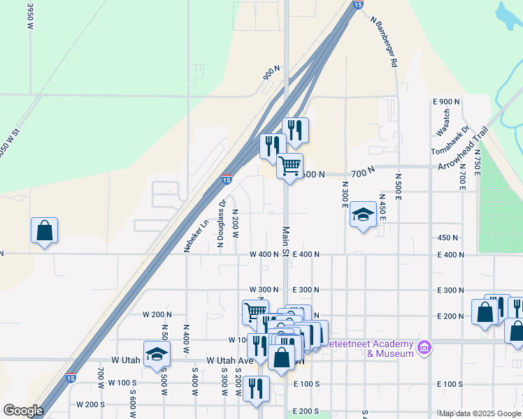 map of restaurants, bars, coffee shops, grocery stores, and more near 85 West 500 North in Payson
