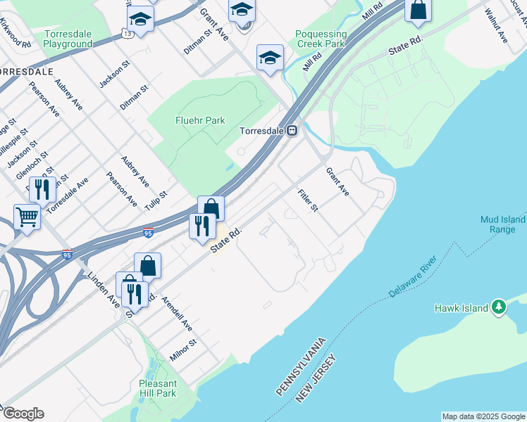map of restaurants, bars, coffee shops, grocery stores, and more near 5000 North Convent Lane in Philadelphia