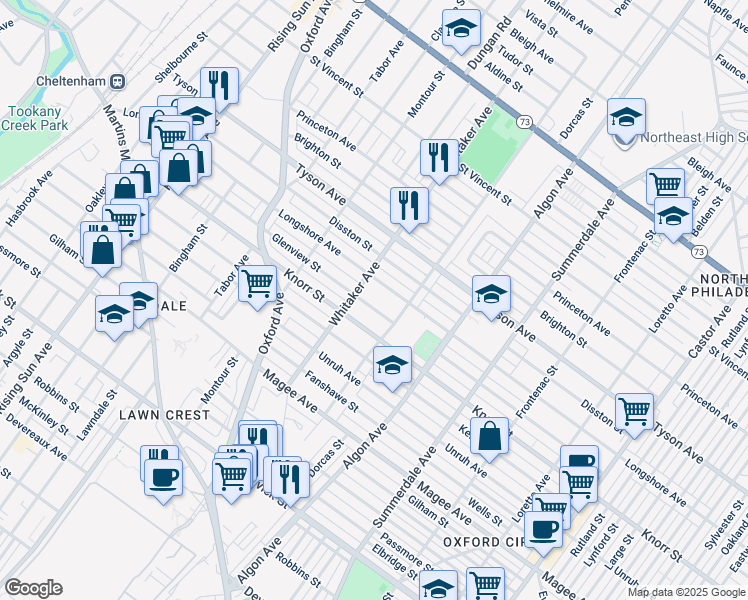 map of restaurants, bars, coffee shops, grocery stores, and more near 907 Glenview Street in Philadelphia