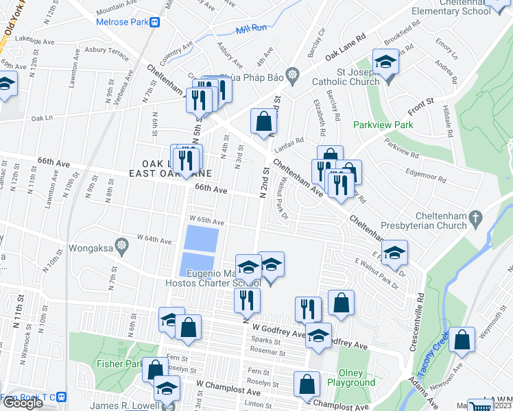 map of restaurants, bars, coffee shops, grocery stores, and more near 6522 North 2nd Street in Philadelphia