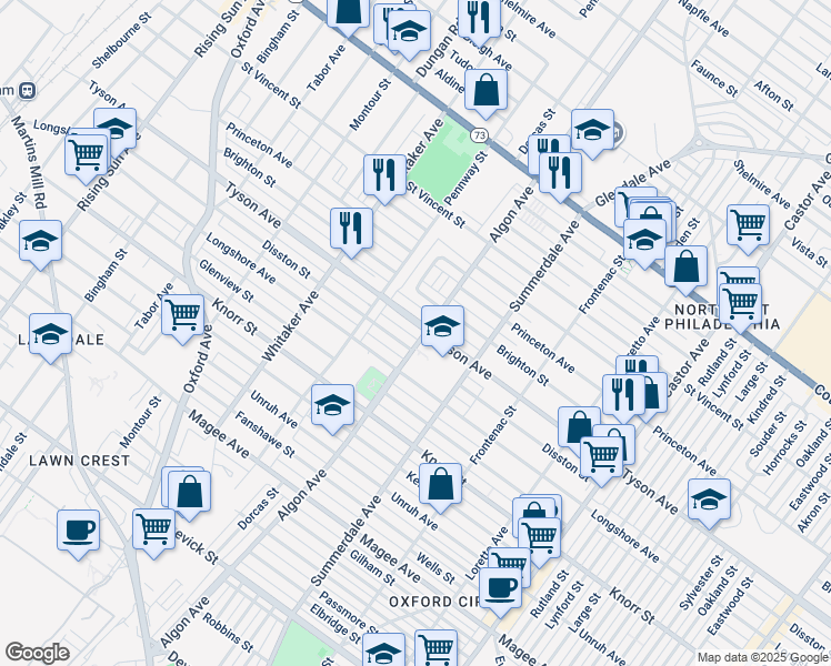 map of restaurants, bars, coffee shops, grocery stores, and more near 1060 Tyson Avenue in Philadelphia