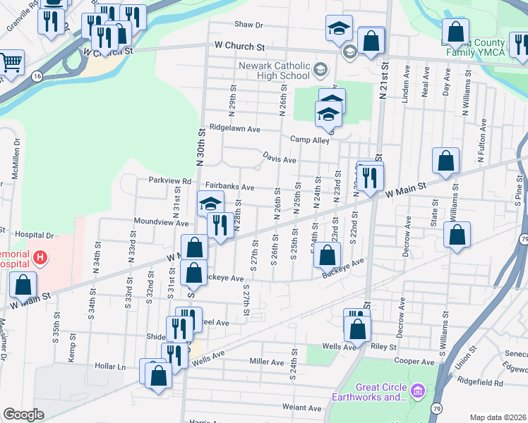 map of restaurants, bars, coffee shops, grocery stores, and more near 49 North 26th Street in Newark