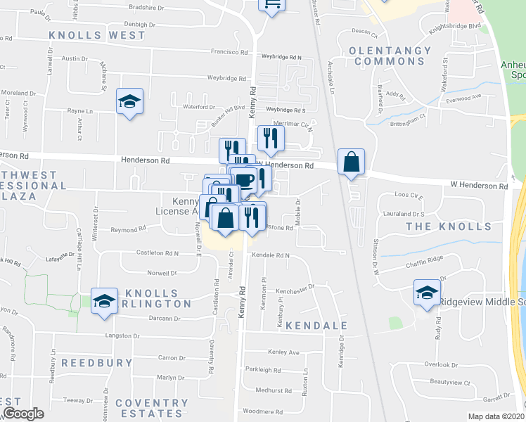 map of restaurants, bars, coffee shops, grocery stores, and more near 4507 Folkestone Court North in Columbus