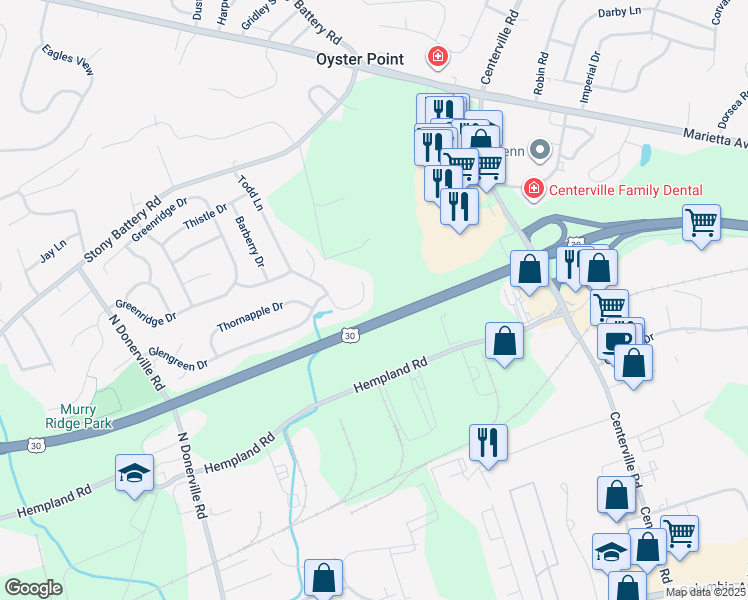 map of restaurants, bars, coffee shops, grocery stores, and more near 3034 Todd Lane in Lancaster