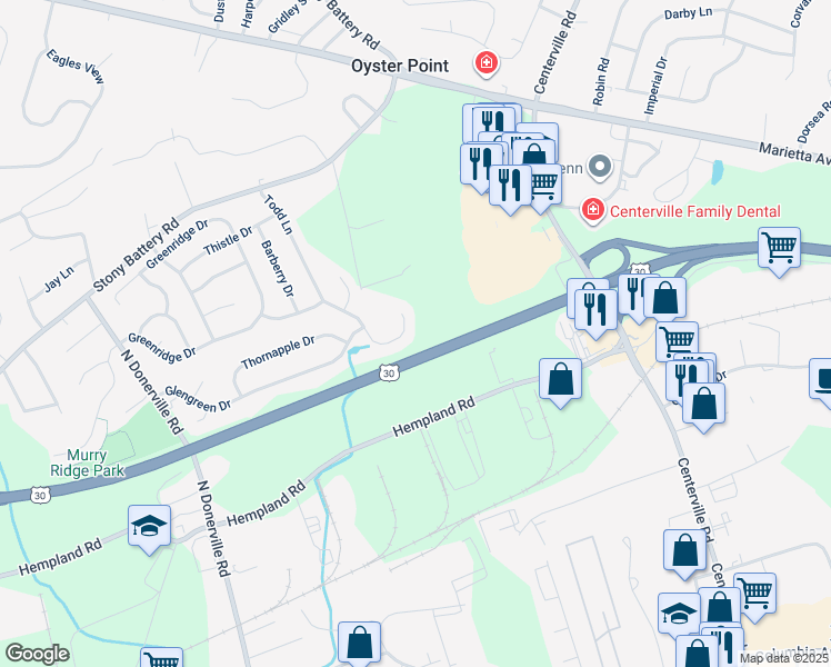 map of restaurants, bars, coffee shops, grocery stores, and more near 3034 Todd Lane in Lancaster