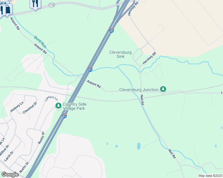 map of restaurants, bars, coffee shops, grocery stores, and more near 128 Airport Road in Shippensburg