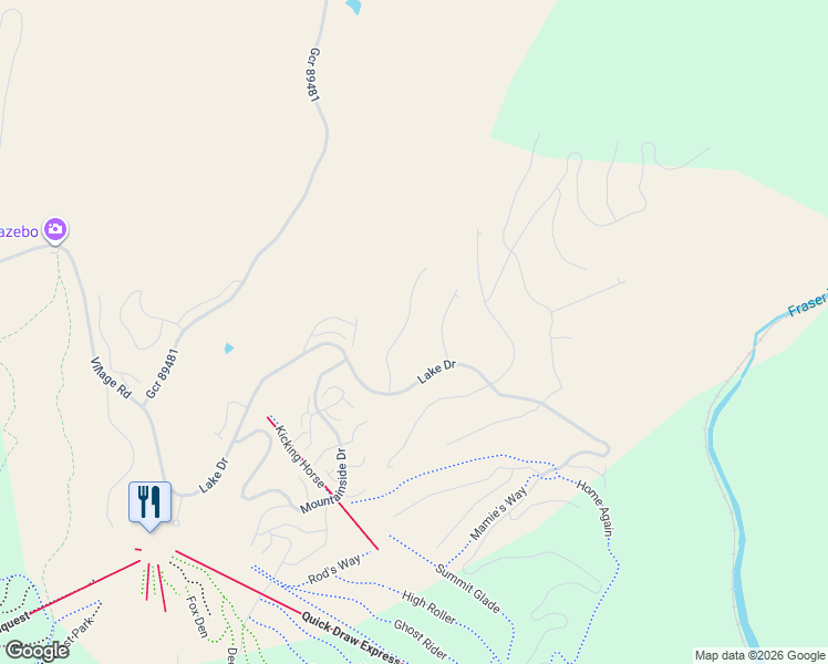 map of restaurants, bars, coffee shops, grocery stores, and more near 561 Upper Ranch View Drive in Granby