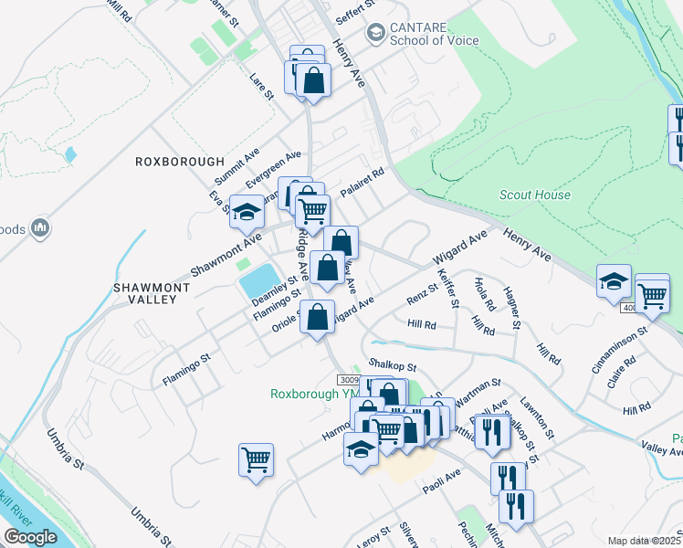map of restaurants, bars, coffee shops, grocery stores, and more near 7532 Valley Avenue in Philadelphia